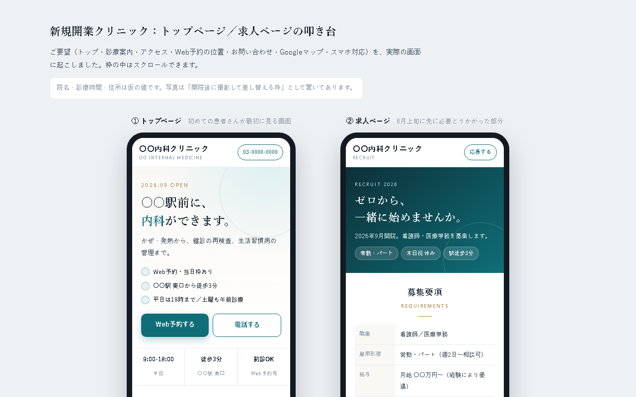 クリニックHPの叩き台見本
